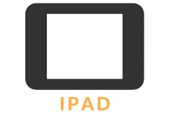 dark grey iPad icon with orange text